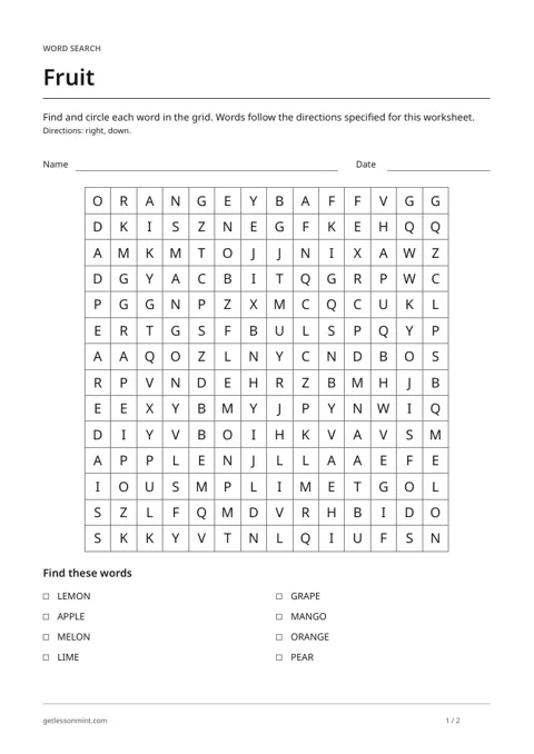 Fruit · Word Search