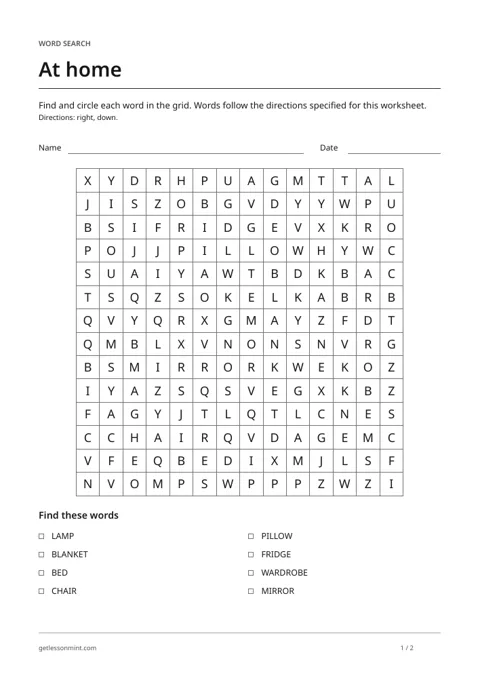 At home · Word Search