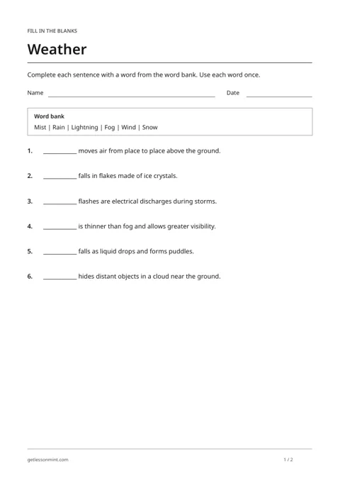 Weather · Fill in the Blanks
